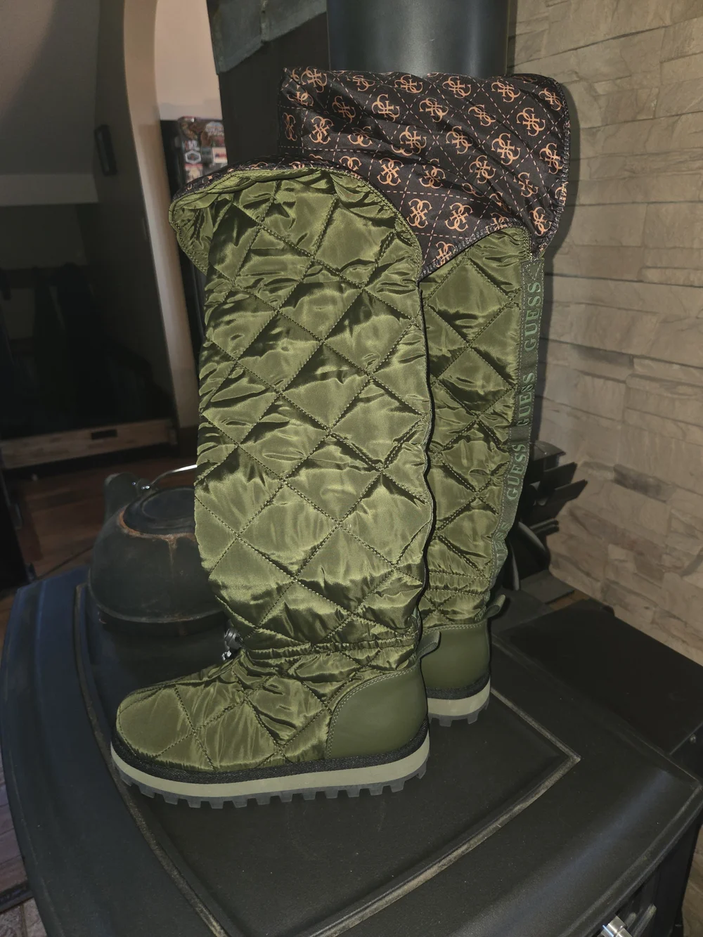 GUESS Quilted Olive Green Winter Boots